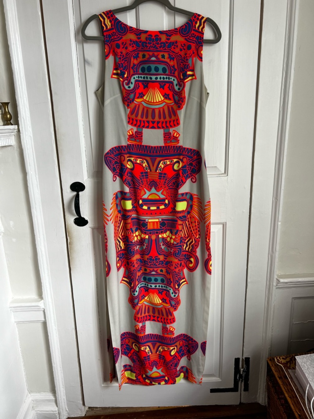 Mara Hoffman Cream Maxi Dress with Neon Pink, Orange & Yellow Geo Print